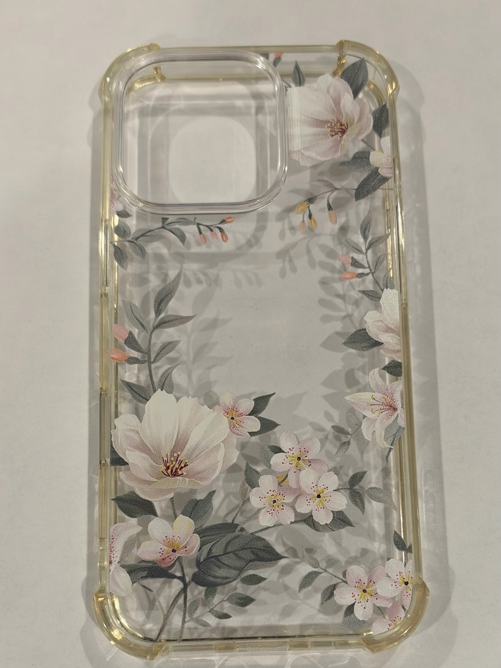 iPhone 16 Pro Clear Floral Phone Case with Pale Pink Blossoms - Brand:Gviewin